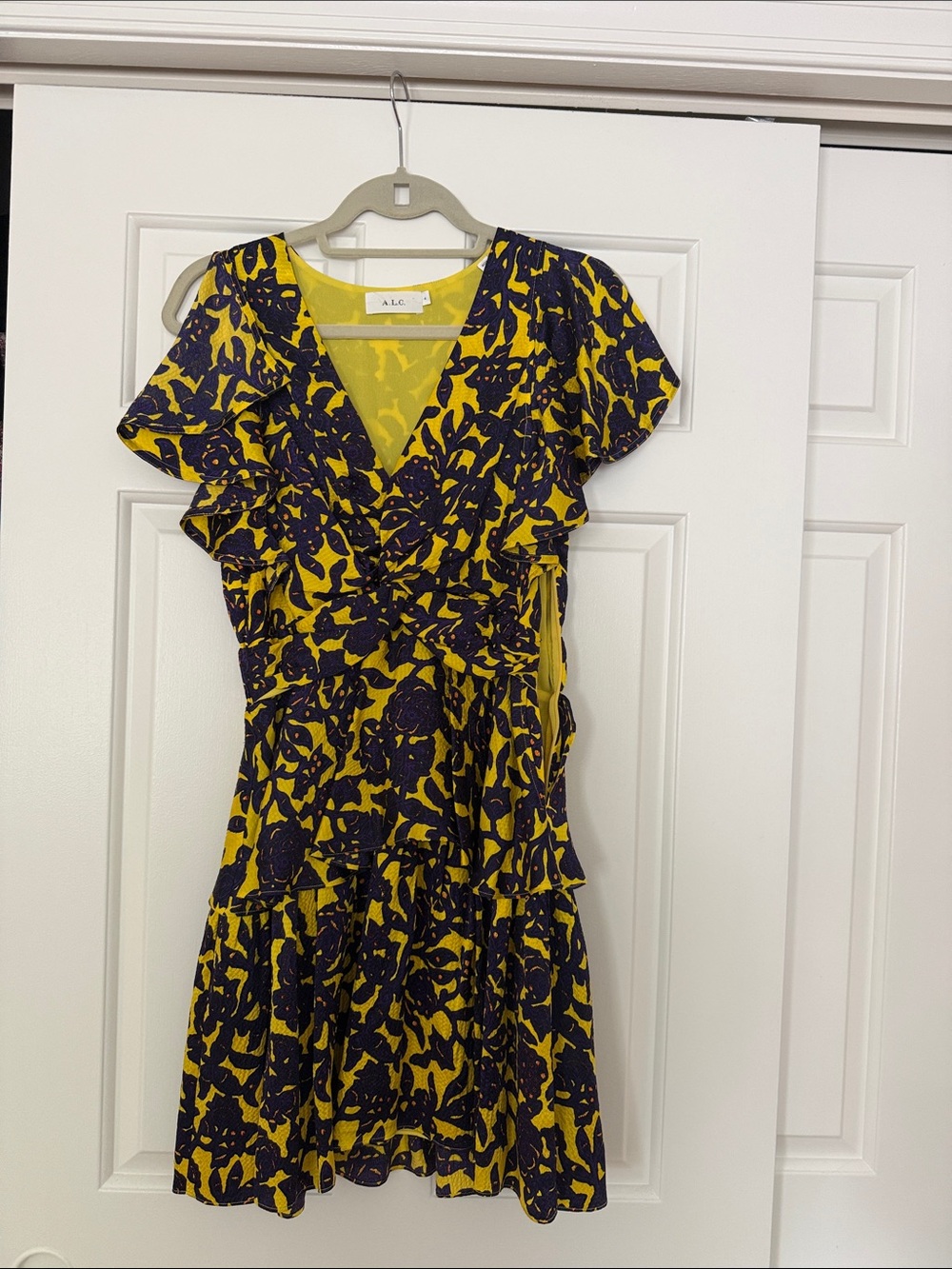 A.L.C. Yellow & Purple Floral Belted Mini Dress